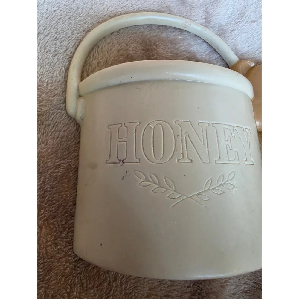 Vintage Teddy Bear and Honey Pot Wall Plaque Nursery Decor Brown Cream